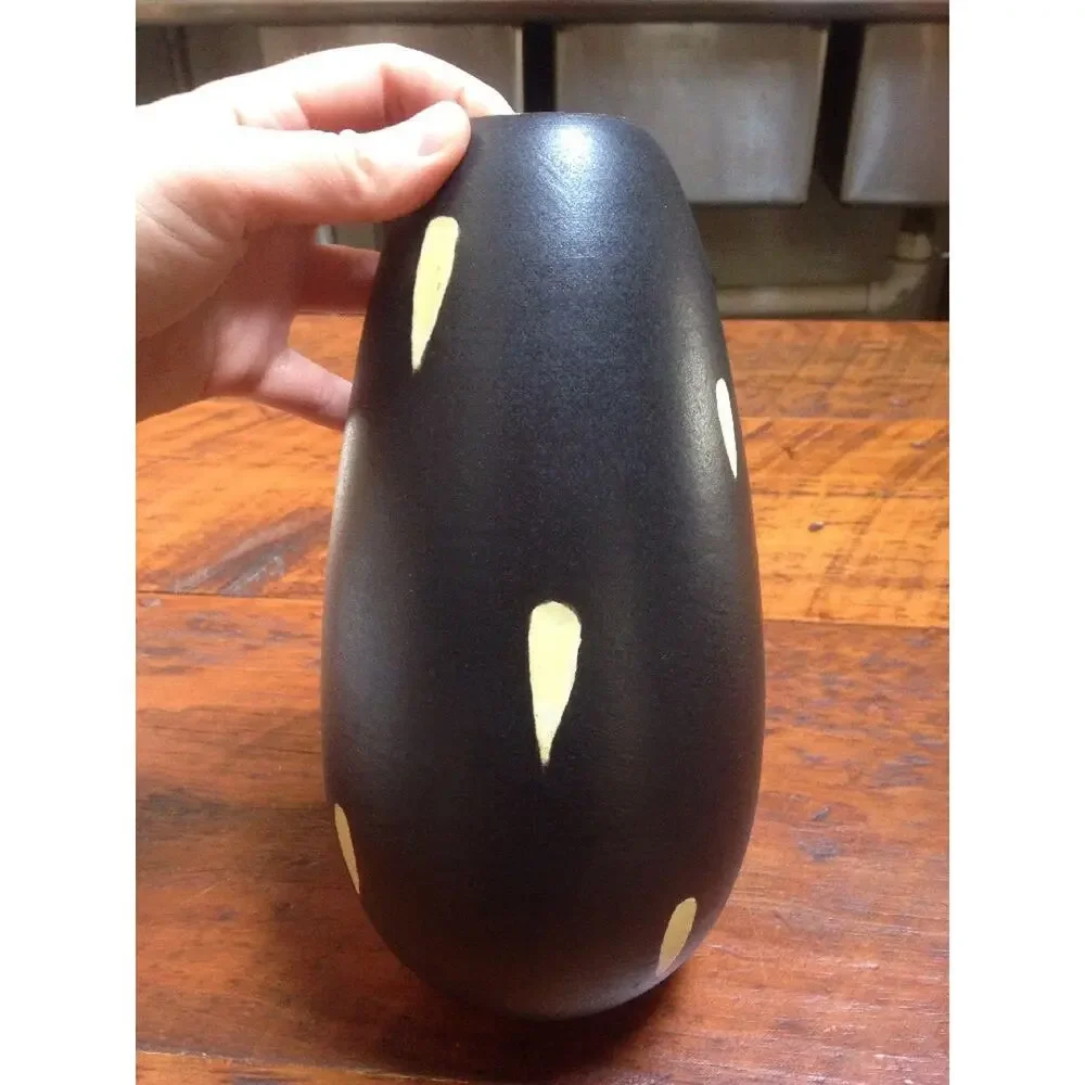 Vintage Scandinavian Swedish Black Matte Glaze Yellow Tear Drop Ikebana Vase